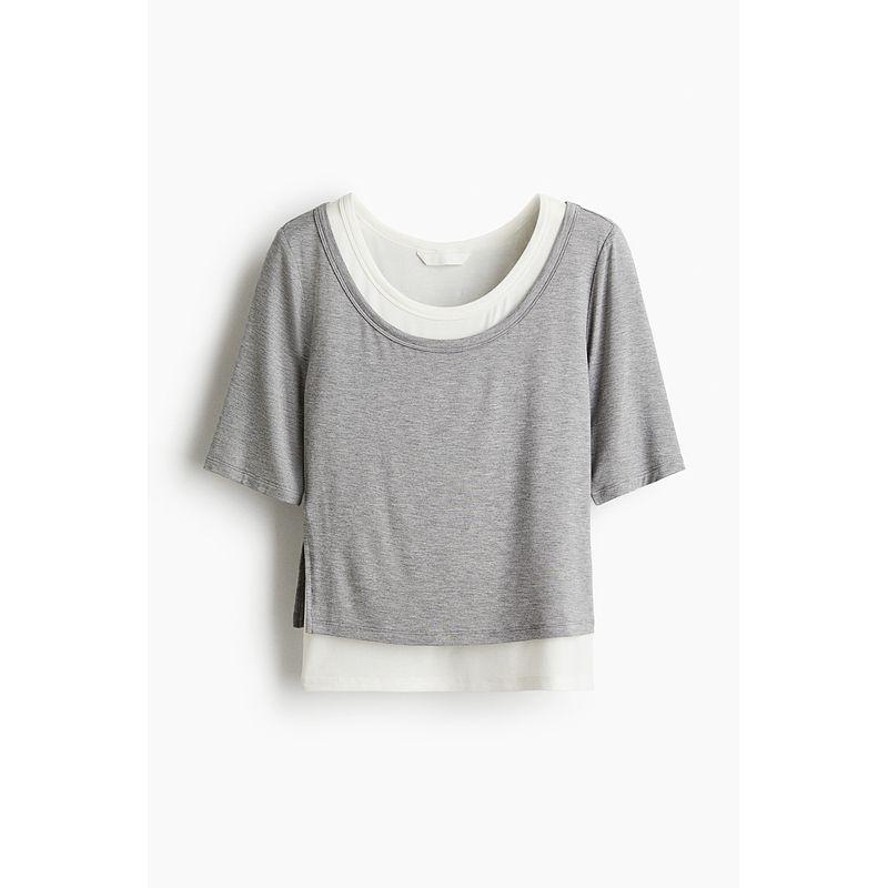 

HM 2025 Summer New Arrival Women s Clothing Fashion Casual Multi-Layer Tops 1306321 Grey/White 165/96