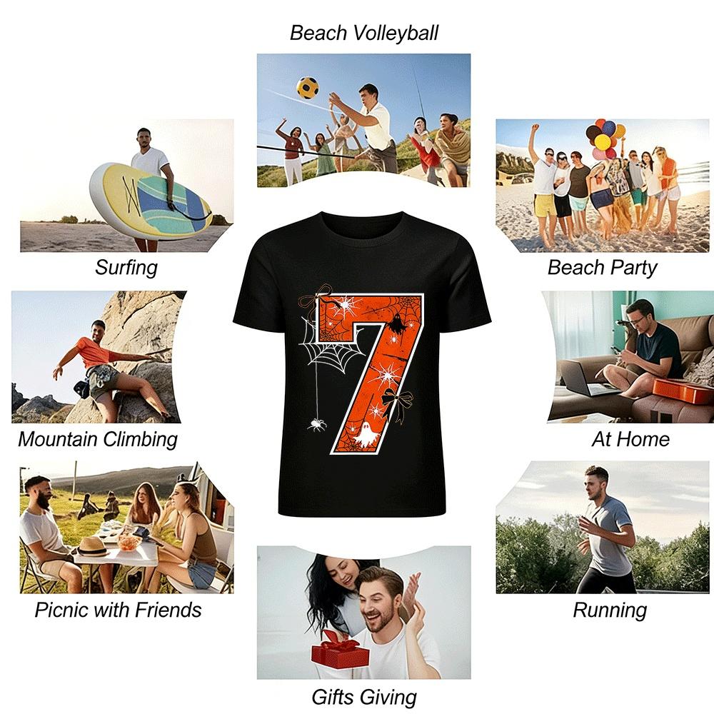 Halloween-Thema Nummer 7 Druck Lässiges Oberteil für Erwachsene Reines Baumwoll-T-Shirt
