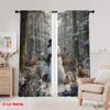 2pcs,2D Plane Printing Minimalist Curtains Snowman & Wildlife Winter Versatile Polyester (without Rod) Gifts Use for Bedroom,