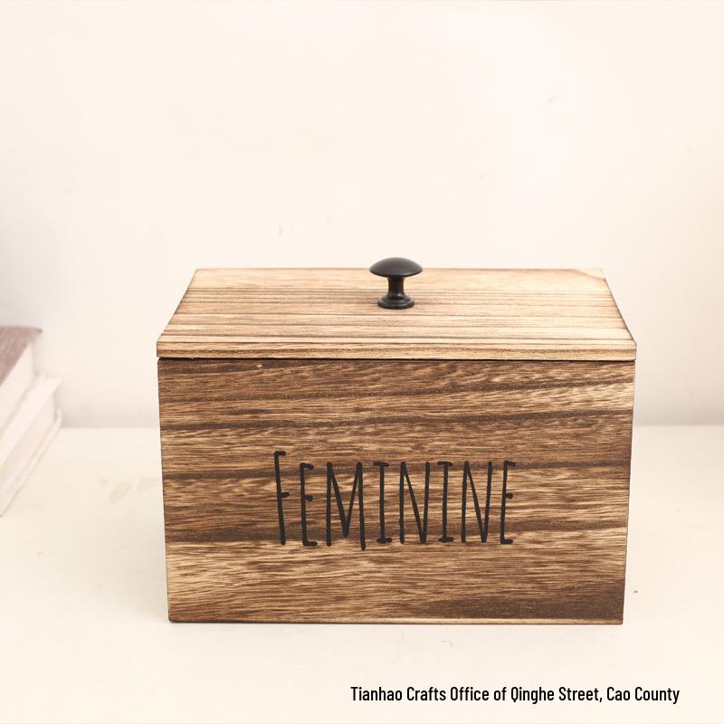 Деревянный ящик для хранения гигиенических прокладок с крышкой для ванной комнаты или рабочего стола 20x13x13 1500₽