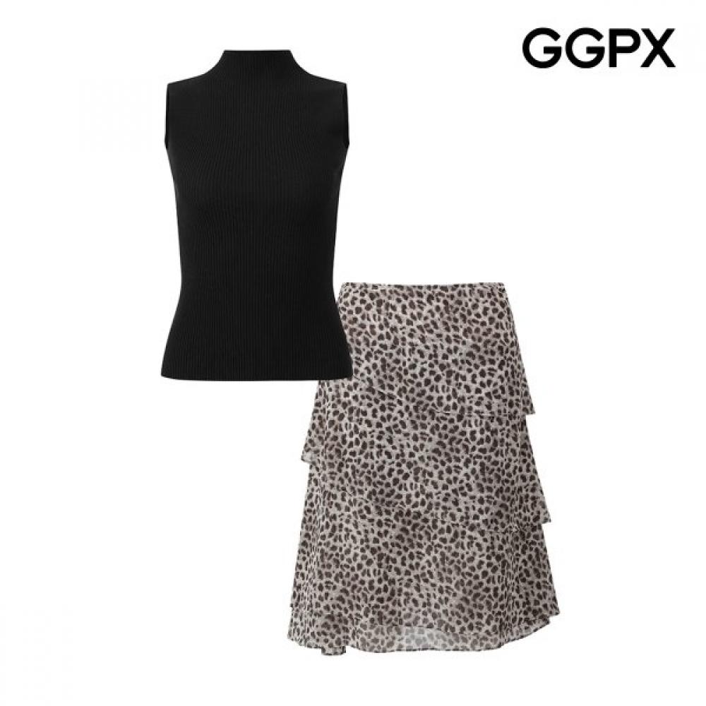 Ggpx New York Women Sleeveless Knit And Leopard Skirt Gq6st002f blacks/S