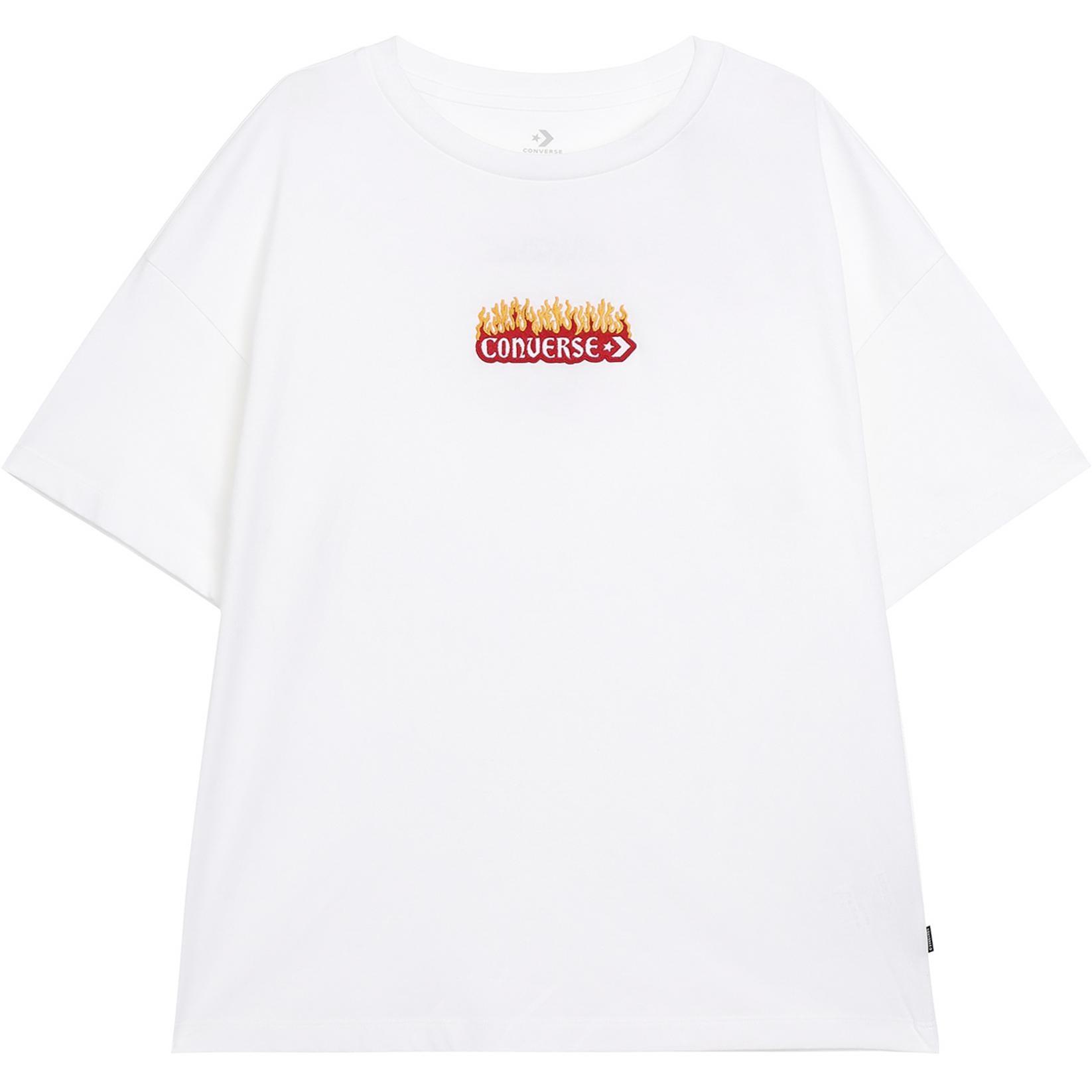 (WMNS) Converse Flaming Logo Oversized T-Shirt Asia Sizing White Red Women s 10026466-A01 L