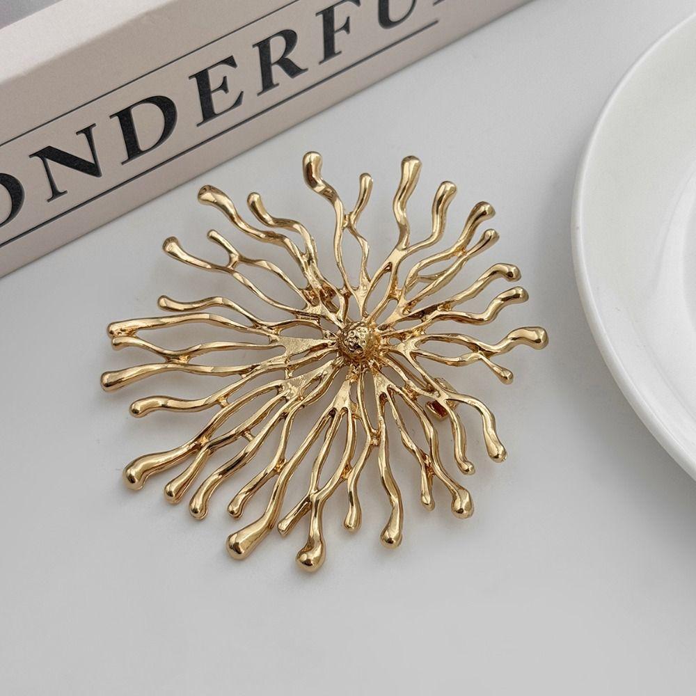 Silver Sun Goddess Brooch Gold Color Coral Brooch Exaggerated Waist Cinching Fixed Pin  Women