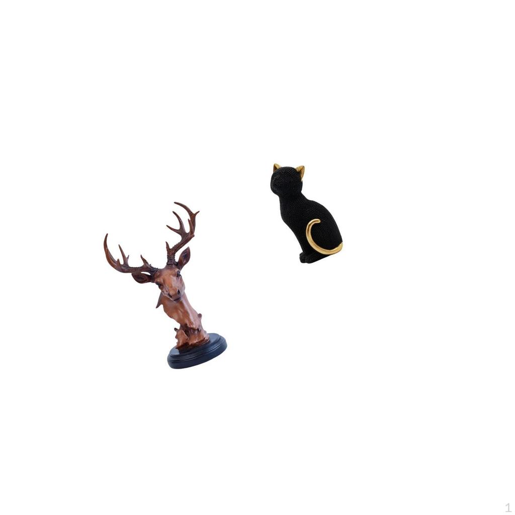 Deer Cat Head Ornament Figurine Craft Animal Statue Home Decor Decorative Adornment Resin Sculpture