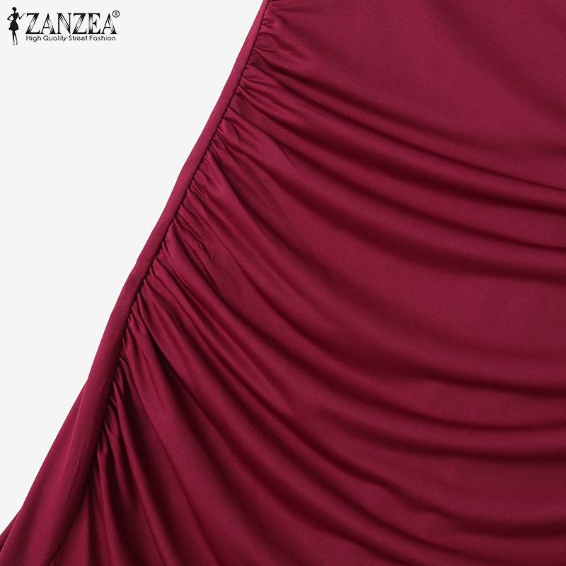 ZANZEA Rochie Lungă Elegantă de Damă cu Gât Drapaj, Sexy, fără Mâneci, Tip Slip