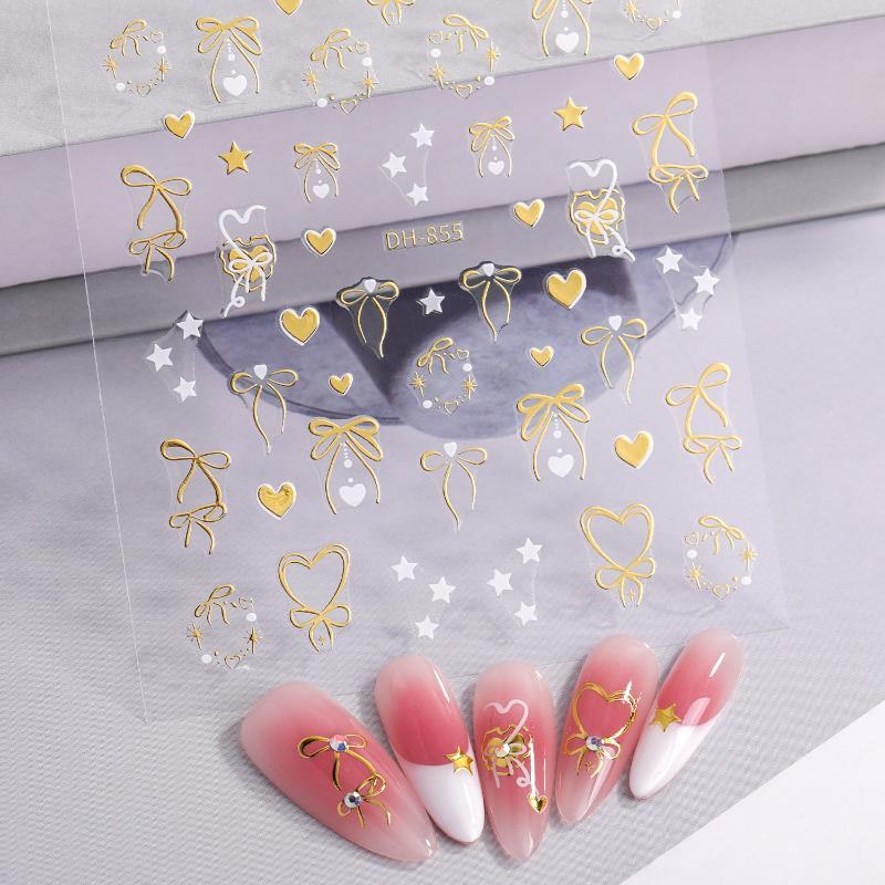3D Cute Bowknot Heart Nail Stickers Self Adhesive Easy Peel DIY Manicure Decorations for Teen Girls Home Nail Art DIY