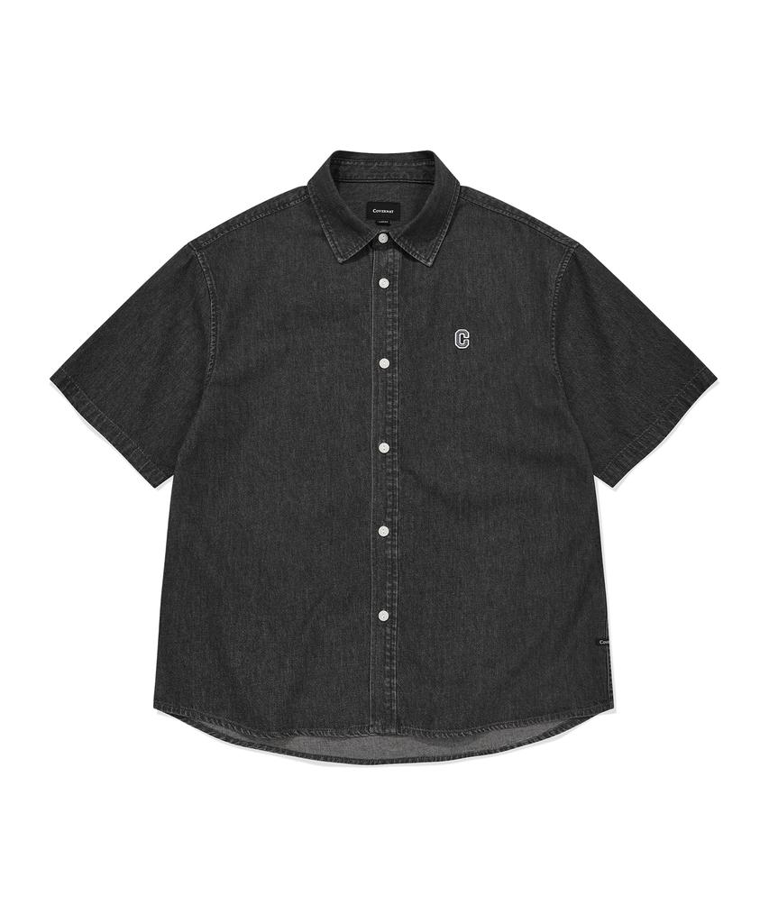 COVERNAT C Logo Denim Half Shirt Black