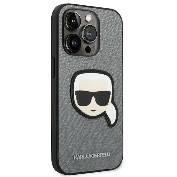 Etui do iPhone 14 Pro Karl Lagerfeld Saffiano Srebrne