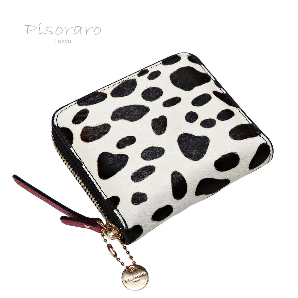Pisoraro Harako Dalmatian Print Round Zip Mini Wallet PR242 DALMATIAN in White and Black