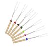 Stainless Steel Telescopic BBQ Fork with Wooden Handle - U-shaped Skewer for Hot Dogs
