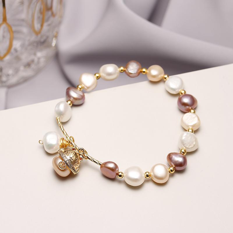 Handmade 14K Gold Filled Sweet Cat Animal Baroque Natural Freshwater Pearl Ladies Bracelets  For Women Birthday Gift