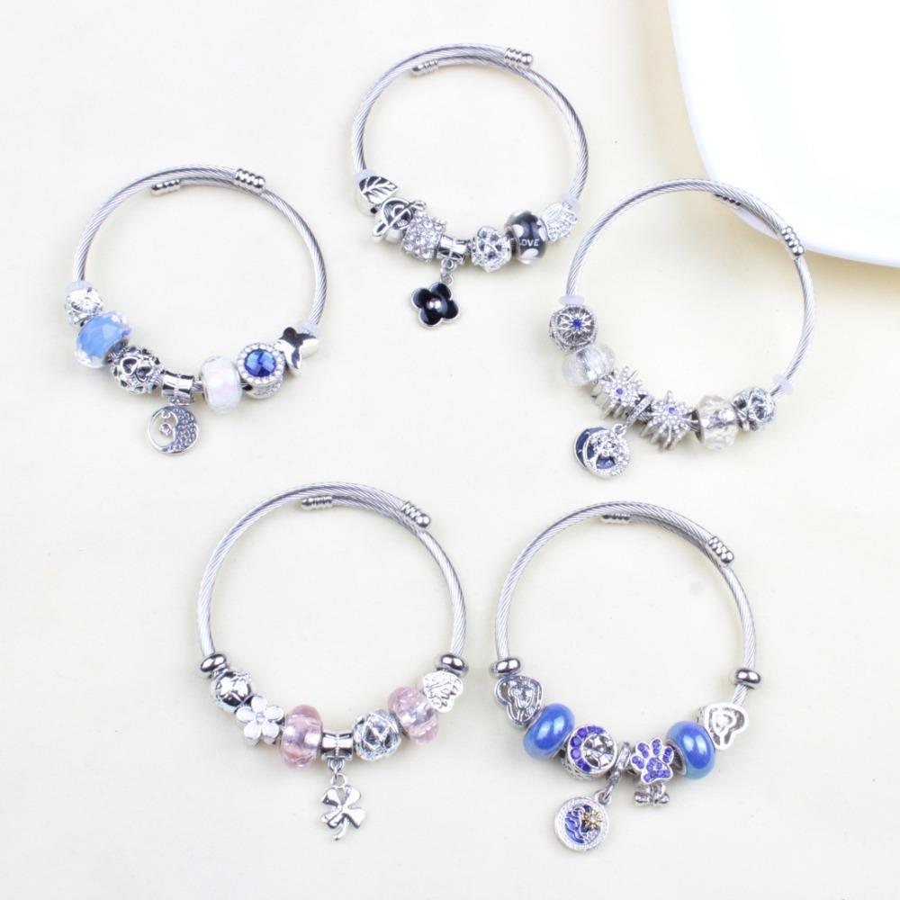 Beaded Bracelet Bangle Multi Element Stainless Steel Copper Alloy Open Spring Snake Bone Chain
