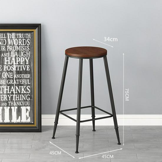 Retro American Solid Wood & Iron Bar Stool with Backrest