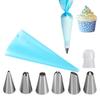 8Pcs/Set Silicone Kitchen Accessories Icing Piping Cream Pastry Bag + 6 Stainless Steel Nozzle Set DIY Cake Decorating Tips Kit