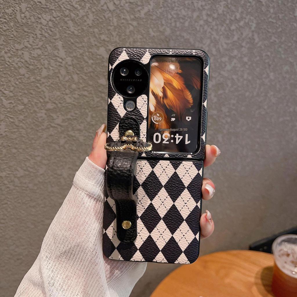 Rhombus Wrist Strap Case for OPPO Find N2/N3 Flip Foldable Phone