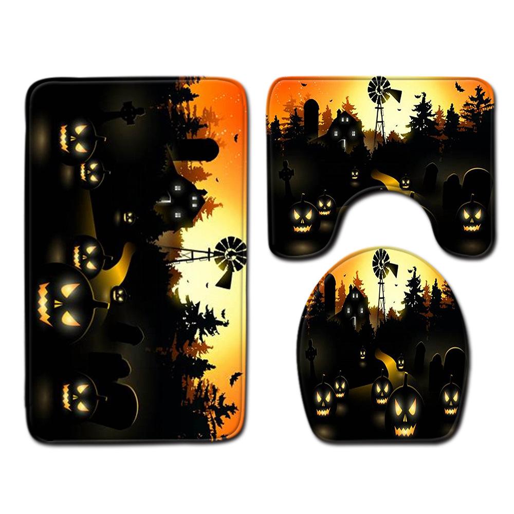 Halloween Bathroom Three-Piece Floor Mat Household Door Mat Bedroom Living Room Carpet