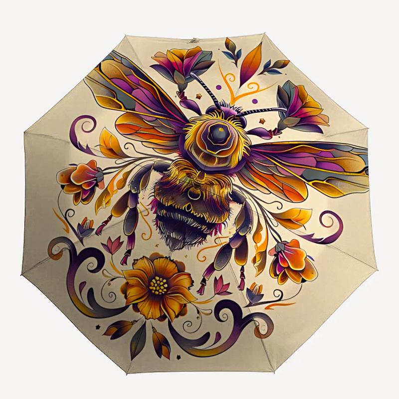 Bee Artwork Automatic Folding Umbrella Compact 8 rib Design,Unique Style,Suitable for Everyday Outdoor Use,Perfect Gift for Friends and