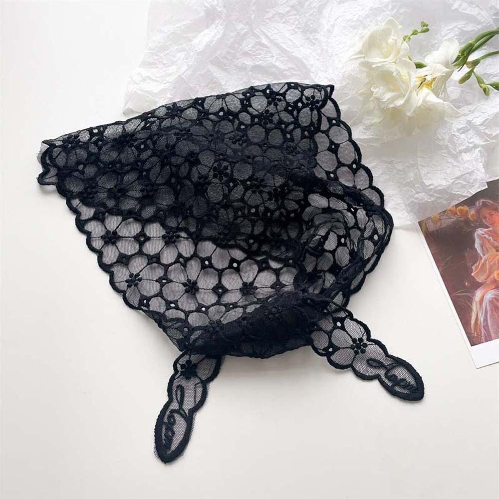 Foulard a Triangolo in Pizzo Traspirante Protezione Solare Leggero Sottile Fascia con Fiori Ricamati Sciarpe Stile Pastorale Sciarpa da Testa in Ramia