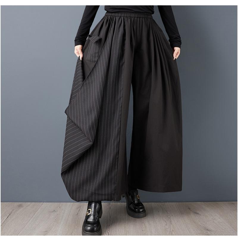 DIMANAF Plus Size Women New Long Pants Loose Trousers Big Size Casual Spring Autumn Solid Black Bottoms Skirts