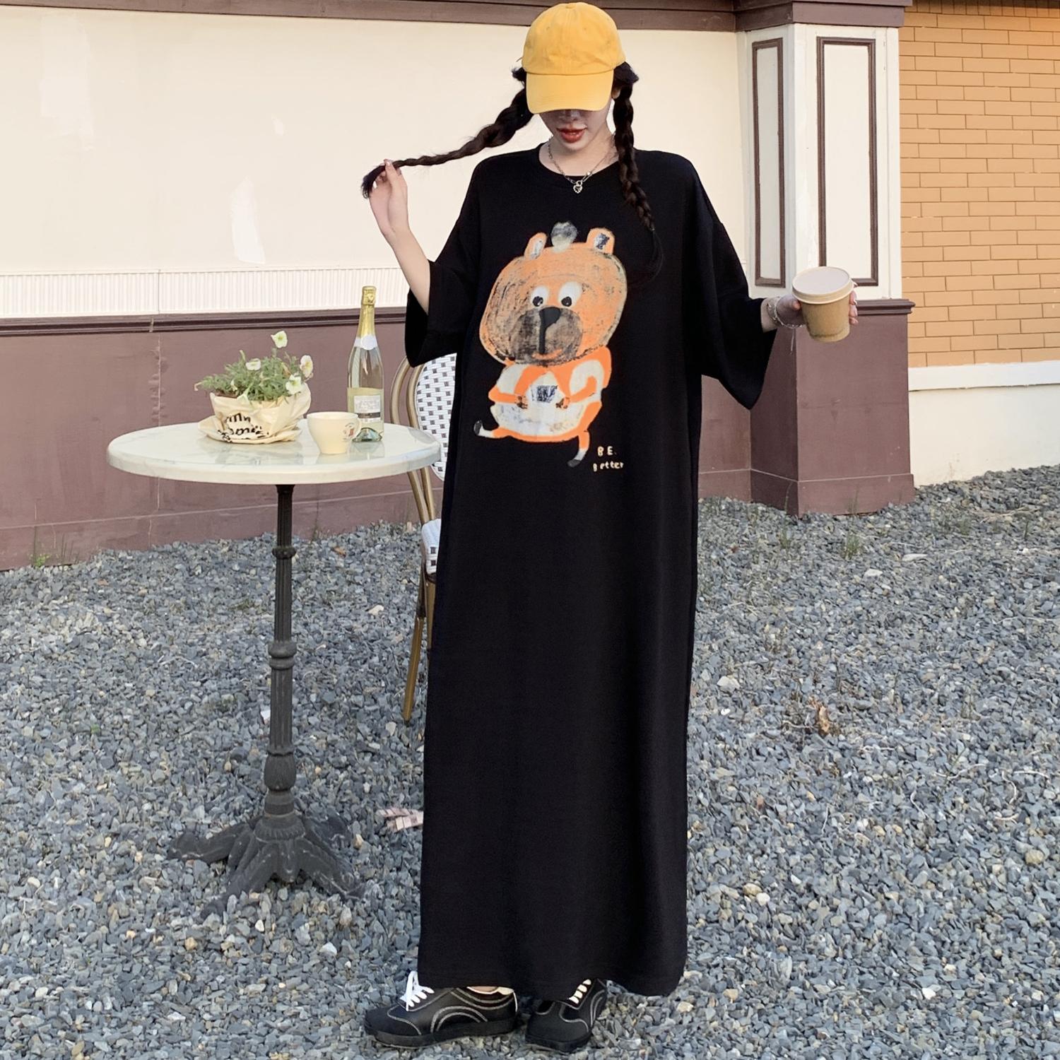 

Dimanaf Женское платье больших размеров свободного кроя лето 2025 винтажное платье базовое длинное повседневное с принтом рубашка-платье макси 3XL чёрный