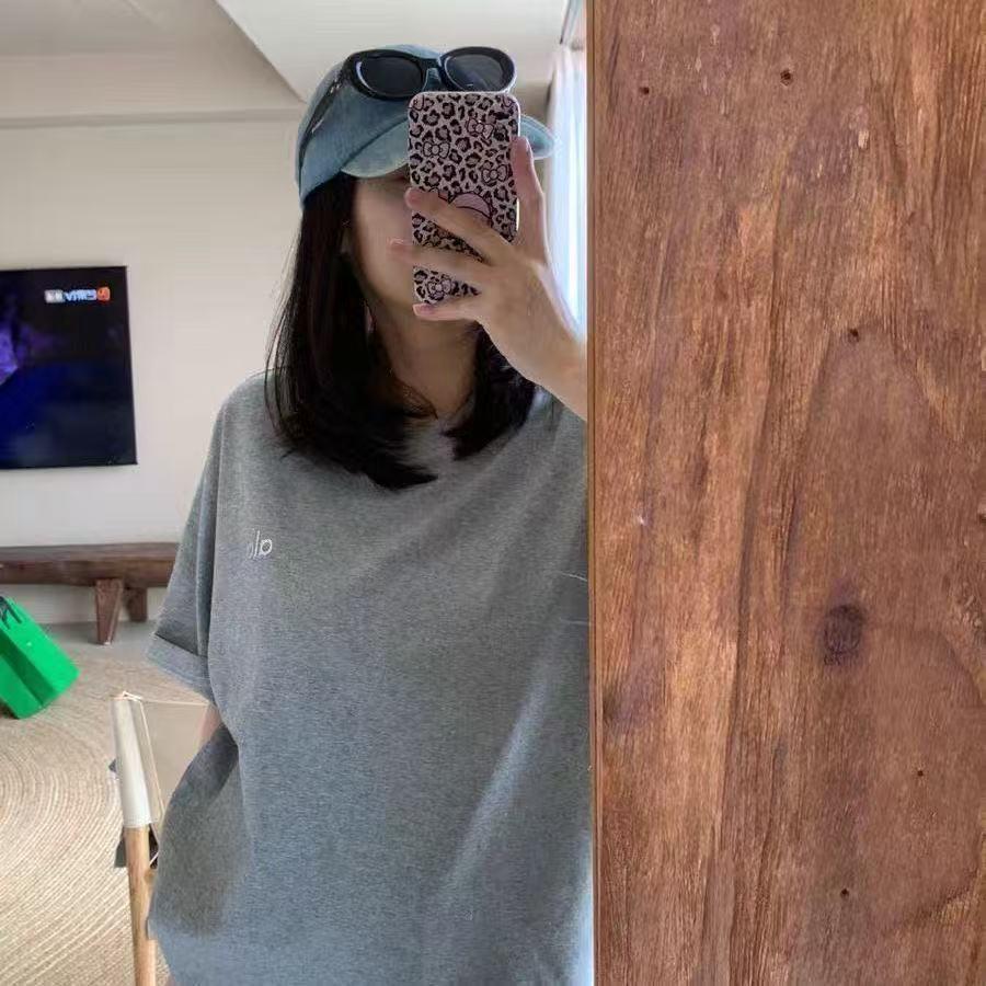 Alo Summer 3D Silver Logo Medium-Length Casual Cotton T-shirt