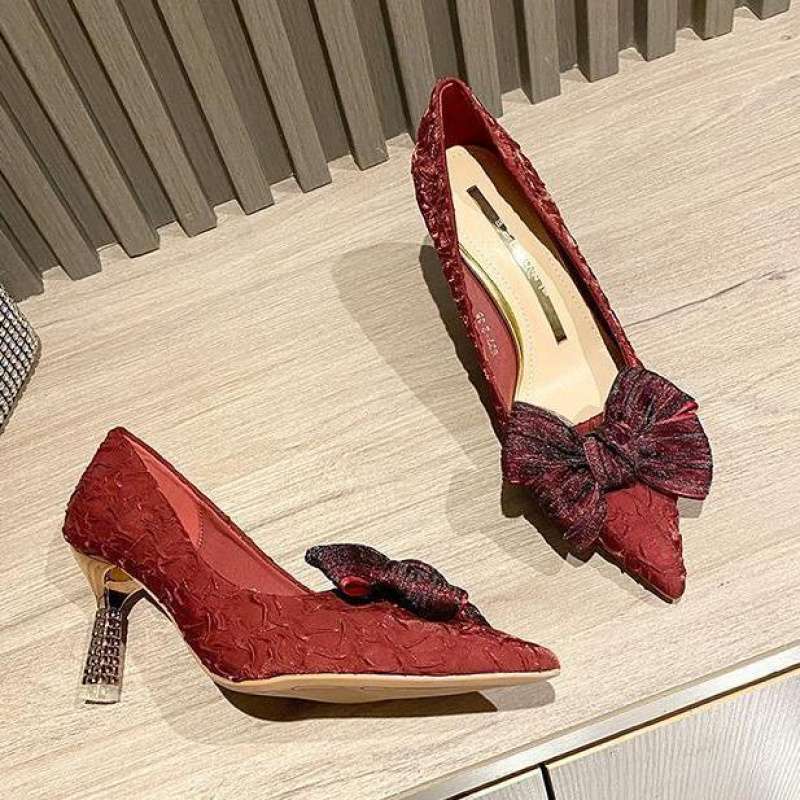 Green Wedding Shoes Xiuhe Bride 2025 New Spring and Autumn Red Car Shoes French Single Shoes Stiletto High Heels Women
