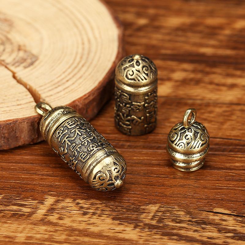 Antique Brass Heart Sutra Buddha Pendant Keychain Amulet
