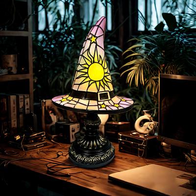 Buntglas Hexenhut Lampe Halloween Hut Lampe Tischlampe für Wohnzimmer Haus Schlafzimmer Dekora