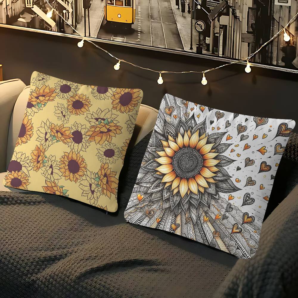 Art Sunflower Pillow Anime Pillow Sofa Bed Head Pillow Cover Cushion Cover 45x45 Cm Fashion