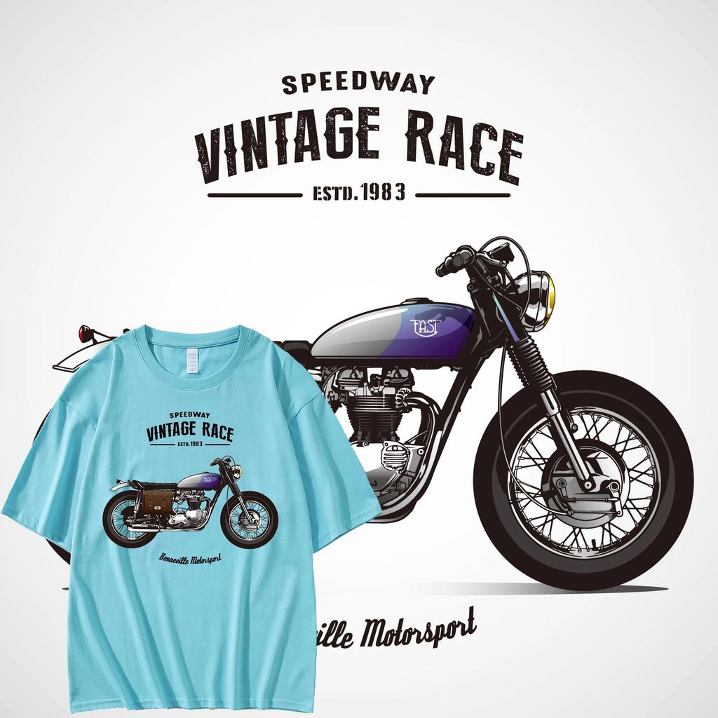 Men's T-shirt motorcycle printed T-shirt hip-hop street top streetwear vintage t shirt cotton Retro Motorcycle Plus size T-shirt