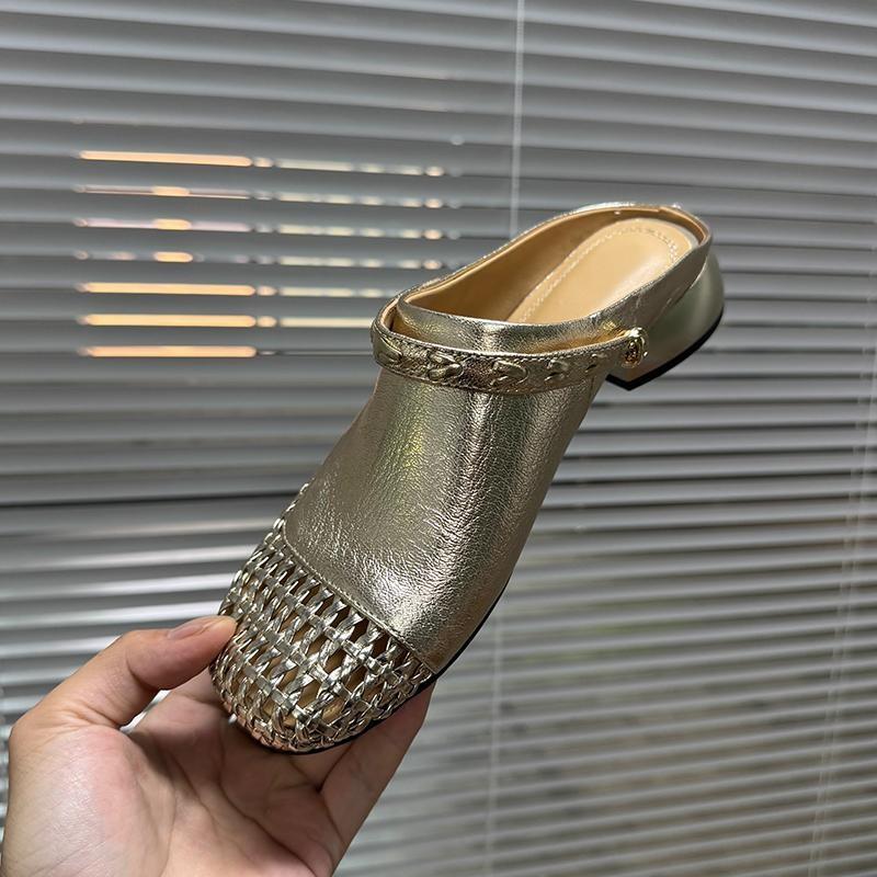 Baotou Slippers Autumn New Round Toe Deep Mouth Metal Buckle Soft Sole Non-slip Block Heel Shoes