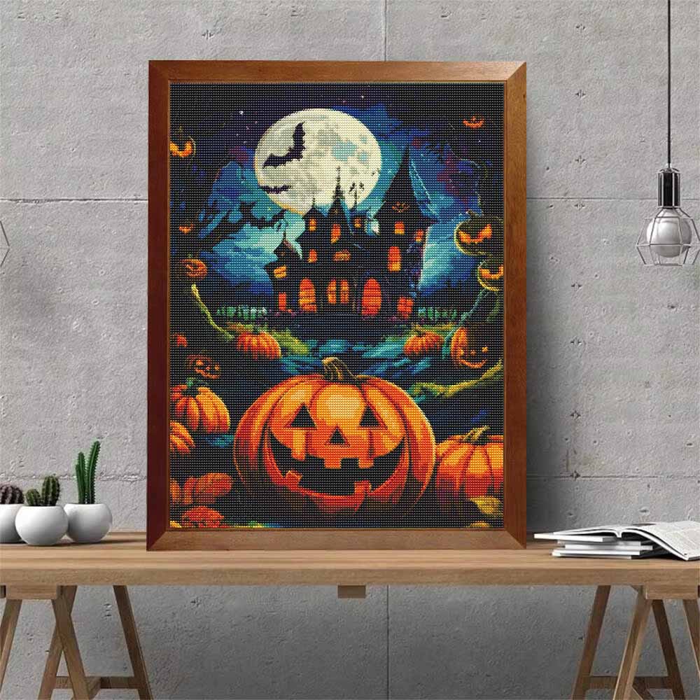 DIY Diamond Painting Canvas Pumpkin Castle Moon Design 5D Full Drill Art Creative Leisure Craft Home Decor Wall Decoration
