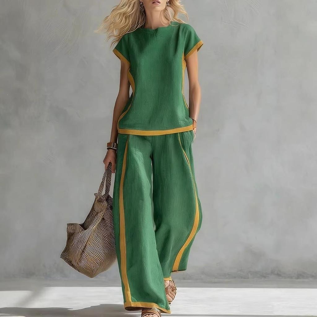 2026 Amazon Spring and Summer Europe and America Cross-border Women's Shirt Top Pants Fashion Casual Pants Women's Two-piece Set