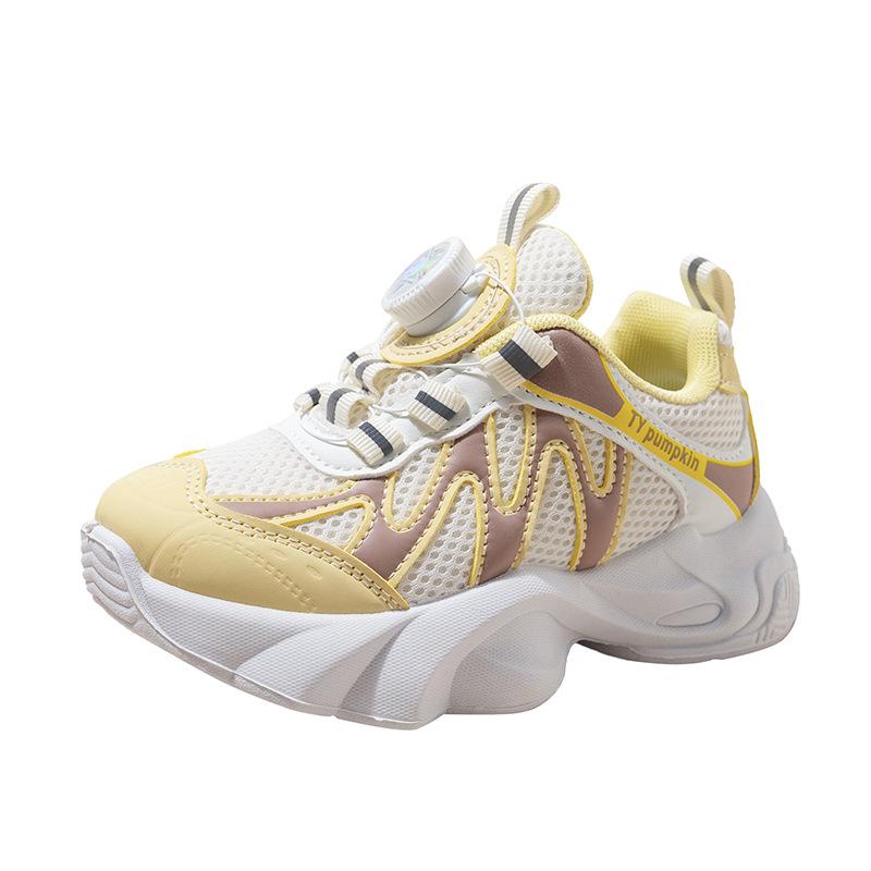 Kids Rotating Buckle Breathable Mesh Thick Sole Casual Sports Sneakers 26 жёлтый