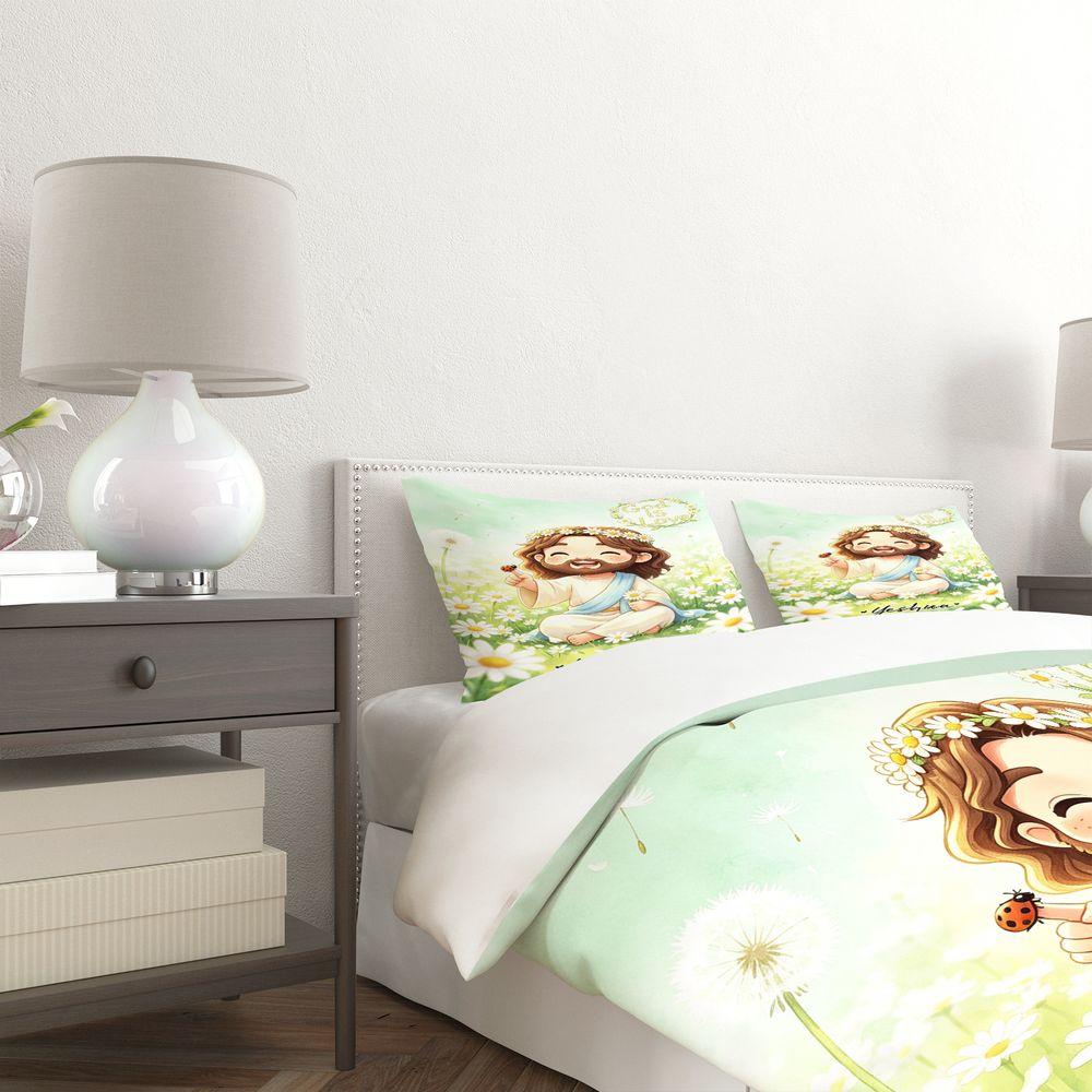 Yeshua God Is Love Digital Print Duvet Cover Set No Filler Comforter Cover Bedding Set Christian Faith Warm Bedroom Home Decor