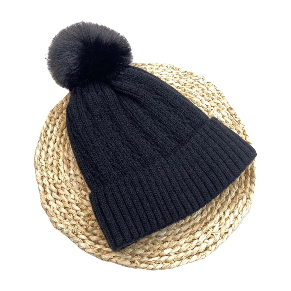 Winter Warm Knitted Hat with Fluffy Ball Beanies Cap Fashion Pullover Cap for Male Female