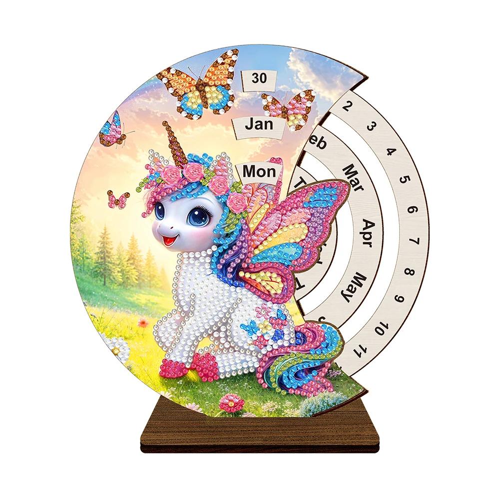 Wooden Special Shaped DIY Diamond Painting Moon Perpetual Calendar Diamond Handmade Rotating Calendar Desk Decor for Beginners