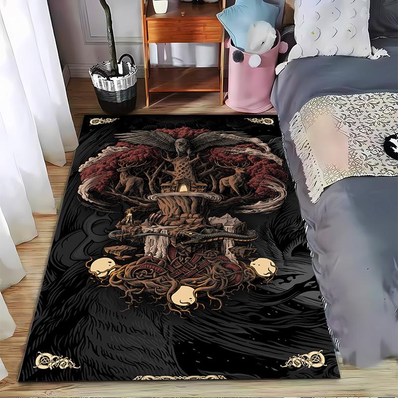 

Fantasy-Themed Carpet with Crossed Axe Hammer Design Orange Runes, Black Background Suitable for use as an anti-slip for room and bedroom sofas 40x60cm( 15x23in )