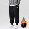Casual sweatpants men's autumn and winter new large size tied feet thickened trendy printed velvet pants