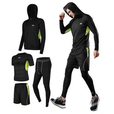 Ademe Running Compression Sports Long and Tights Men's 4-Piece Set Hoodie, Sleeves, Shorts,