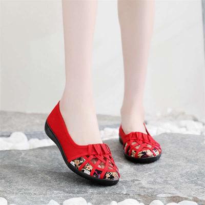 Laobei Cloth Shoes Women's Shoes Spring and Summer Women's Hollow Models Flat-soled Women's Shoes Bag Women's Mesh Shoes Head Breathable Mother Sanda