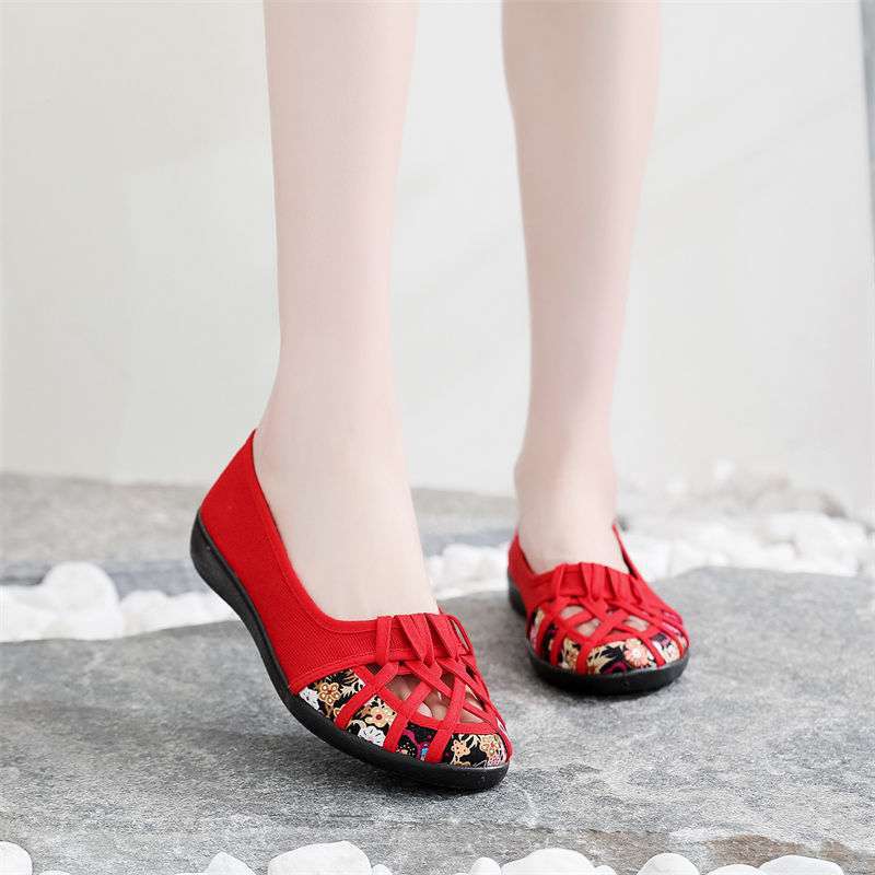 Laobei cloth shoes women's shoes spring and summer women's hollow models flat-soled women's shoes bag women's mesh shoes head breathable mother sanda