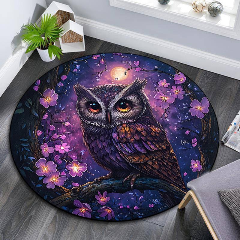 Night Owl Round Area Rug,Carpet Rug for Living Room Bedroom Sofa Playroom Decor,Non-slip Floor Mat