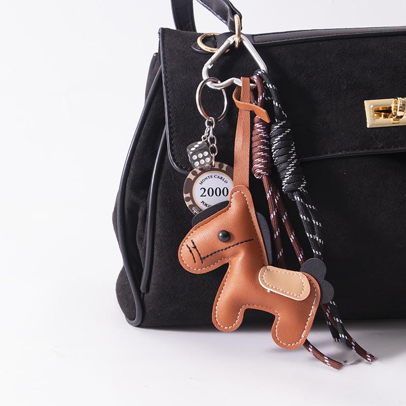 1 Piece Leather Pony Keychain Braided Rope Backpack Pendant For Phone Bag Hanging Accessories Decoration Charm