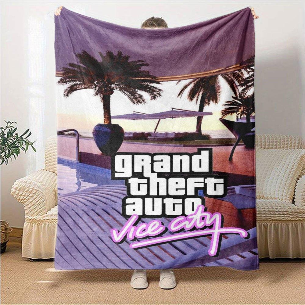 1 pezzo Coperta Morbida in Flanella Grand Theft Auto con Stampa di Designer Una coperta accogliente per tutte le stagioni, perfetta per il divano, il letto, l'ufficio