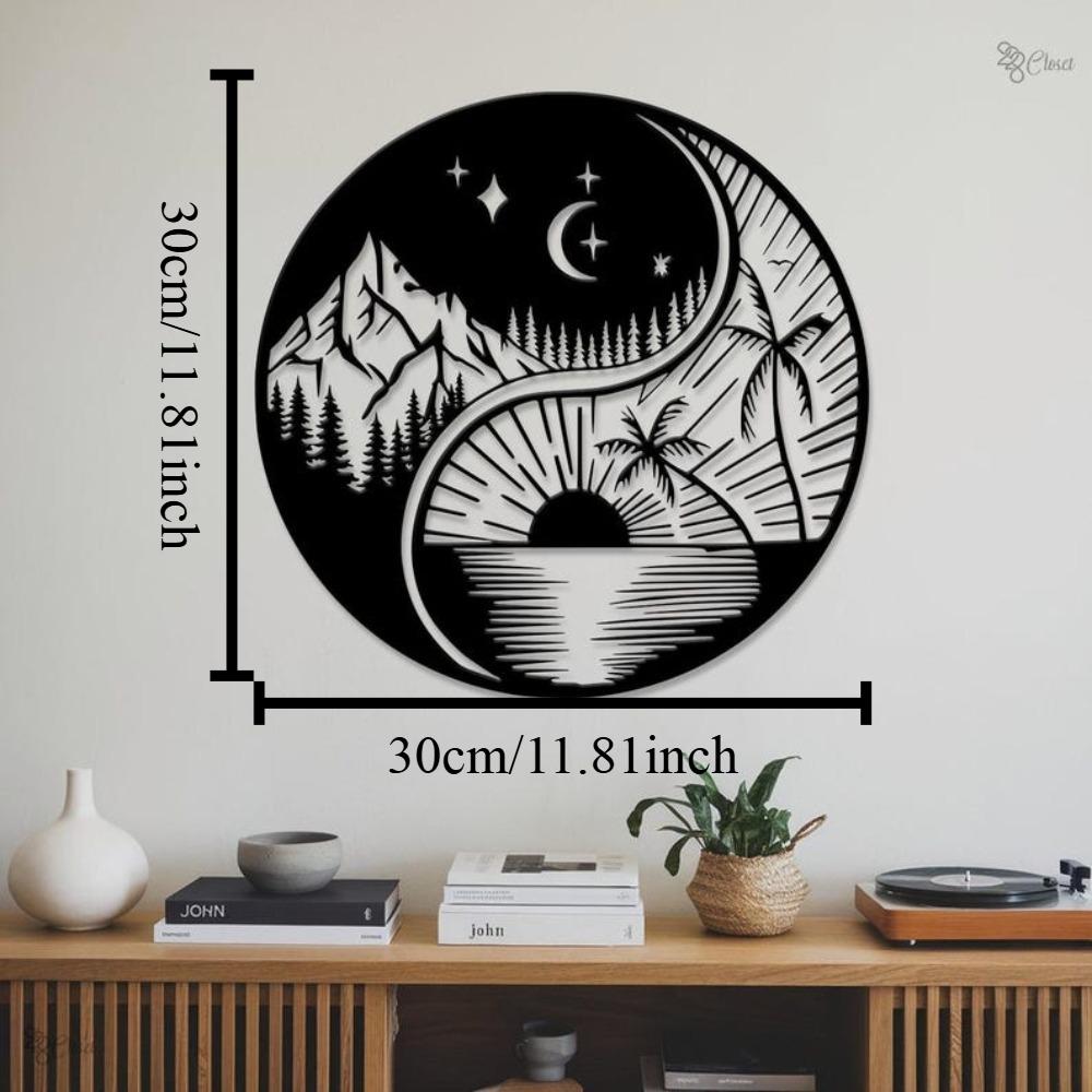Wrought Iron Sun Moon Wall Art, Mystic Home Decor, Metal Wall Sculpture for Living Room, Celestial Boho Yin Yang Decor, Unique Garden Art 12in чёрный