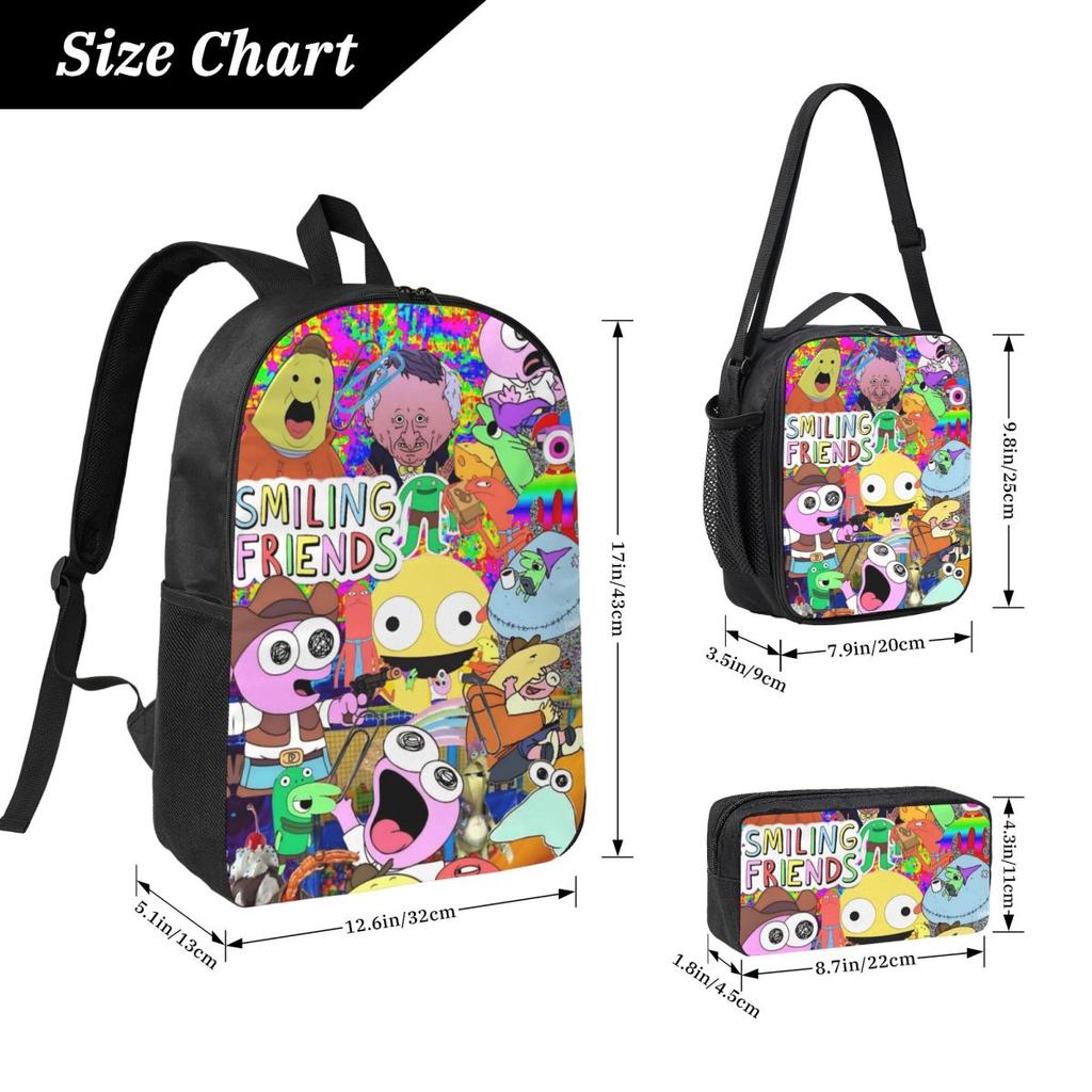 3Pcs Smiling Friends Pim And Charlie School Bags Set for Children Pen Bags Backpack Sets with Lunch Box