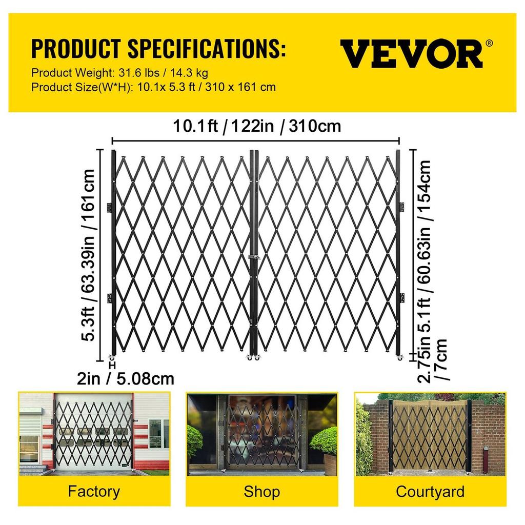 Double Folding Security Gate Folding Door Gate 5' H X 10' W Scissor Gate