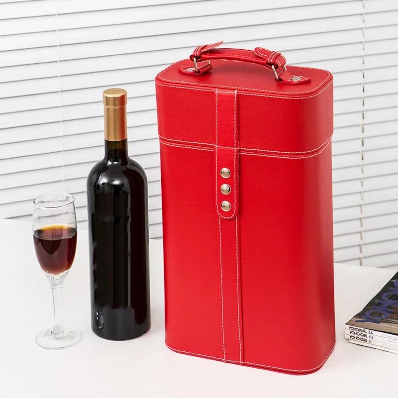 PU kožená vintage krabička na láhev vína dvojitý držák na láhev vína úložný box pro dárek módní balení vysoce kvalitní dárková krabička