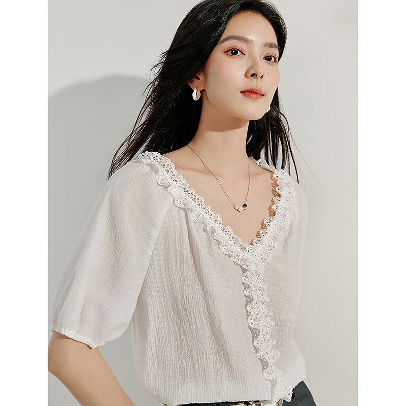 INMAN Lyocell Lace V-neck Textured Raglan Sleeve Shirt S